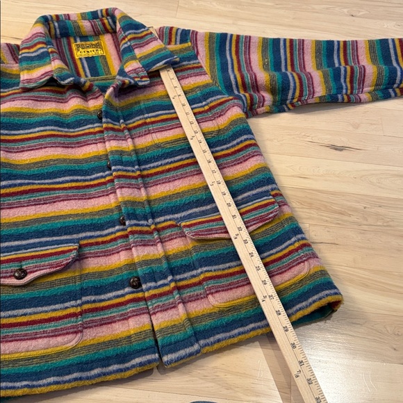 VINTAGE POWER CENTER WOOL MULTICOLOUR WOOL BUTTON UP CHORE JACKET COAT-L-RARE - Picture 5 of 8